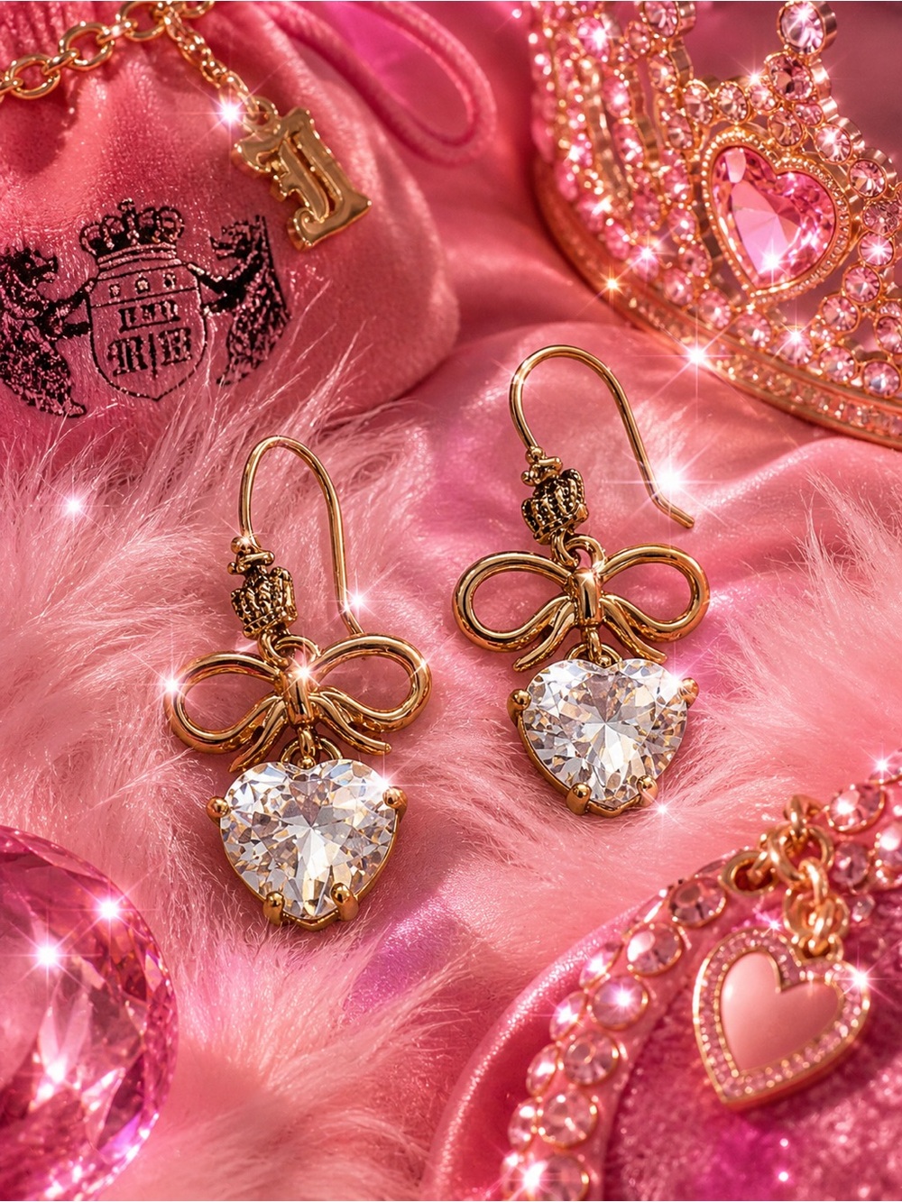 FREE Bundle Accent Piece w 2+ Items– Vintage Juicy Couture Bow Heart Earrings